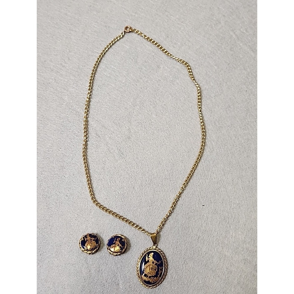 Vintage Limoges France Necklace & Clip-On Earrings